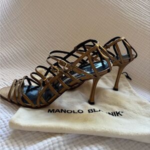 Manolo Blahnik Metallic Strappy Heels